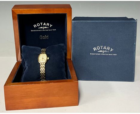 Watches - a ladies’ 9ct gold plated cased Rotary watch, tonneau cream dial, baton indexes, serial number LB02081 03, the case