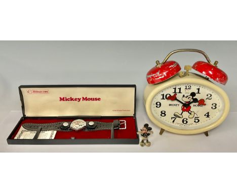 A Walt Disney Productions Mickey Mouse alarm clock, by Bradley, made in Germany, 17.5cm; a Walt Disney Productions Mickey Mou