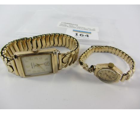Helvetia gents wristwatch 9ct on expanding bracelet and a ladies Rotary 9ct gold wristwatch on expanding bracelet