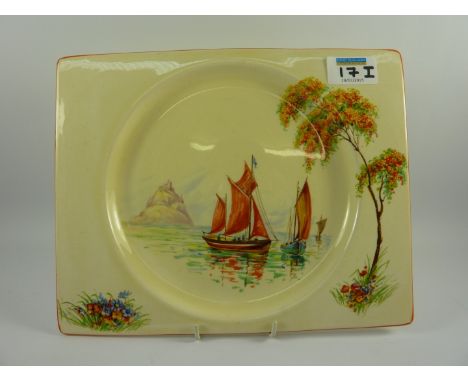 Royal Staffordshire (Clarice Cliff) 'The Biarritz' plate with ship decoration W26cm