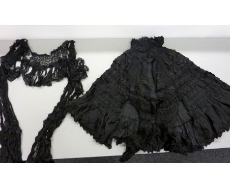 Antique clothing - mid Victorian satin cape with elaborate braid and lace decoration (back length 75cm) and one other item (2