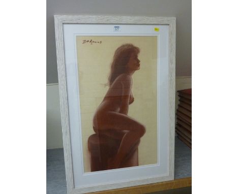 Full length Female Nude portrait, mid/late 20th century pastel signed De Koning 66cm x 38cm
