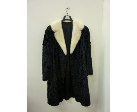 Vintage clothing - 1940s black astrakhan coat with white lamb fur collar Condition Report Good condition. Very small tear in 