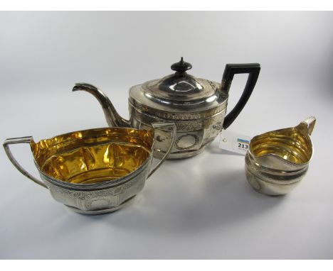 George III silver teapot and sugar basin by McHattie & Fenwick Edinburgh 1805 and a matched milk jug  by Thomas Wallis II Lon