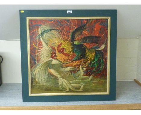 'Fighting Cocks', vintage retro print after Vladimir Tretchikoff