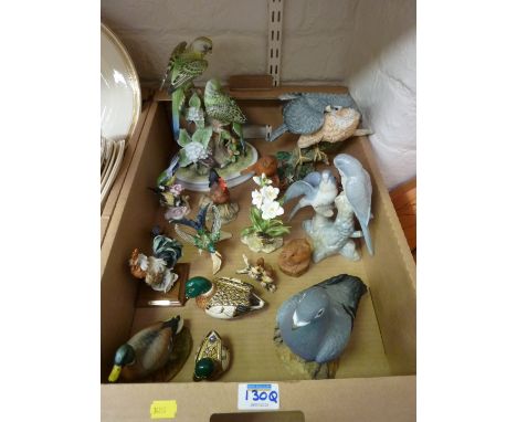 Guiseppe Armani cockerel, Border Fine Arts cockerel, Goebel bird and other bird ornaments and brass plaques in one box 