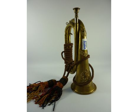 Brass military bugle, Cameron insignia, 6255 Cpl F Dale Condition Report Original.