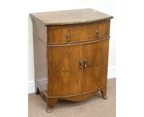 Late 19th century figured walnut side cabinet fitted with cupboard and single drawer  (W58cm, H74cm), Early 20th century oak 