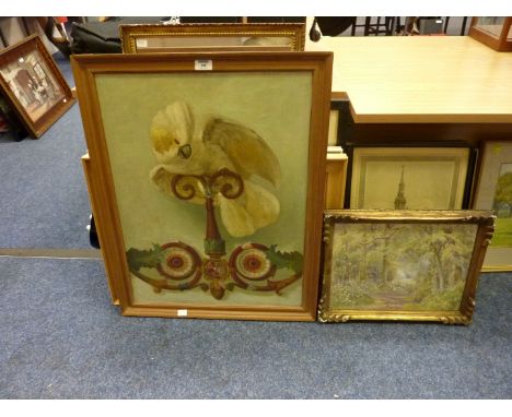 Study of a Parrot, oil on canvas and other pictures, prints and 19th century mirror