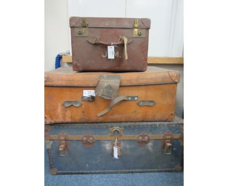 Vintage luggage - leather trunk L83cm, one other and a small leather suitcase

Provenance: Charlotte Louise Adela Evelina Rot