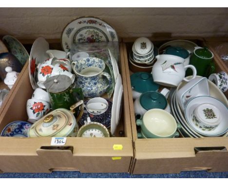 Royal Albert 'Tahiti' tea set, Portmeirion, Denby kitchen ceramics and decorative china in two boxes