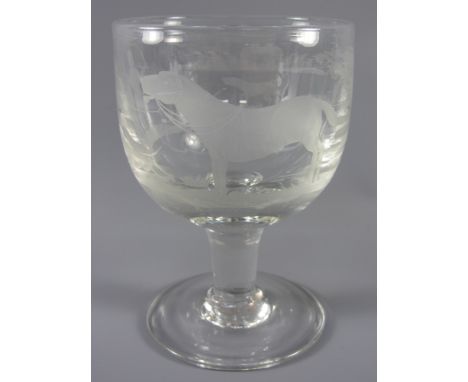 19th century glass rummer engraved with a hunting scene 12cm Condition Report Excellent condition
