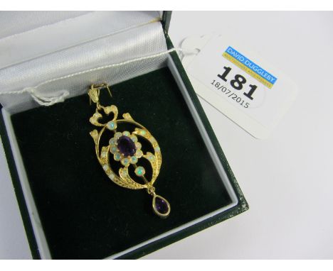 Gold-plated amethyst and opal pendant