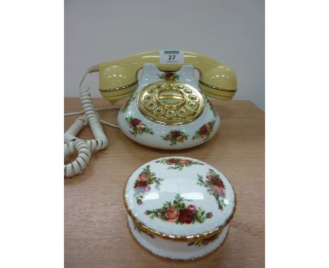 Royal Albert 'Old Country Roses' rotary dial telephone and a trinket box (2) Condition Report Both in good condition, but han