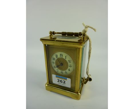 Early 20th century carriage clock with enamel dial in brass case H11cm 