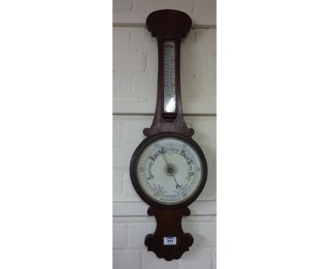 19th century oak cased aneroid barometer and thermometer H80cm