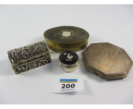 Edwardian miniature silver casket Birmingham 1907, silver engine turned compact Birmingham 1947, tortoiseshell and silver pil