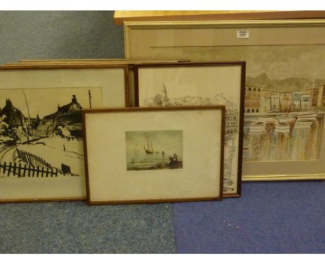 Cyprus Harbour, watercolour signed titled and dated 1973 and five other watercolours and prints Condition Report 23CM length 