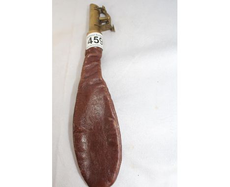 An antique leather pouch gun powder flask 