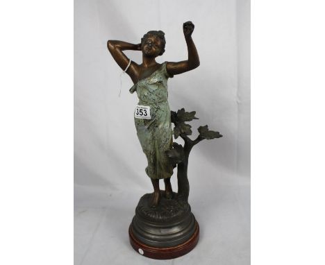 Bronze figurine of lady on pedestal base (very minor damage to one finger 