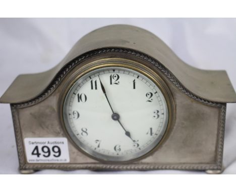 Elegant 20thC silver mantel clock, Swiss mechanism 