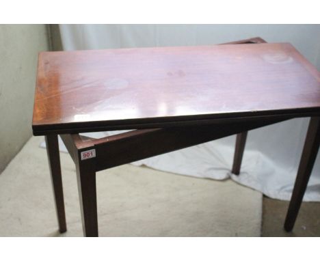 Folding mahogany swivel top card /side table with recessed compartment, brown baize top, measures 74 (H) x 91 (L) x 47 (D) cm