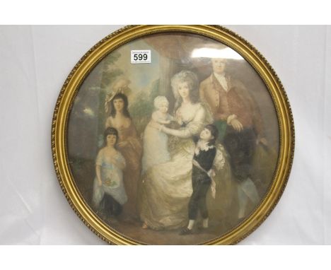 Antique family portrait in circular frame 