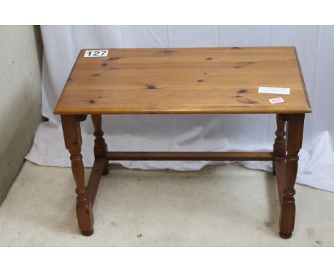 Modern pine rectangular coffee table, 50 (ht) x 73 x 44cm and a pine stool - very sturdy 