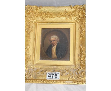 Portrait of gentleman with decorative gilded frame, 25 x 24 cm 