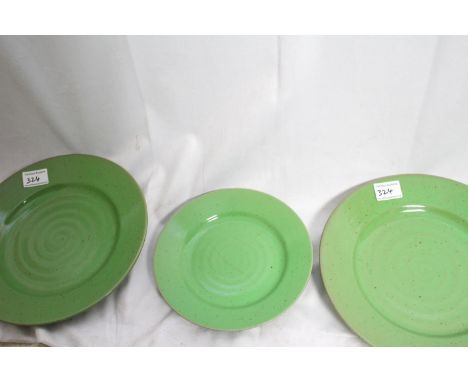 A lot: three heavy, glazed ceramic plates in the Habitat Pea Japan range - two dinner plates in vgc and side plate (hairline 