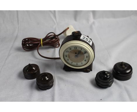 Bakelite clock and 4 bakelite switches 