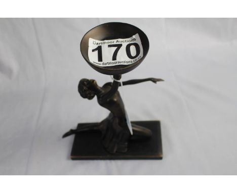 Art Deco style reproduction candleholder - kneeling lady in bronze effect 