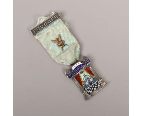 A George V silver and enamel Masonic founders medal 1936 Vaudeville Lodge No. 5592 Toye &amp; Co. London 1935.