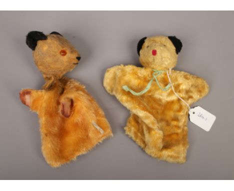 Two vintage Sooty glove hand puppets including a Chad Valley example.