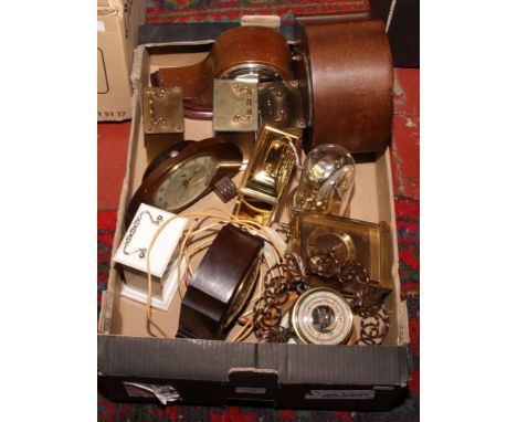 A box of clocks and barometers to include electric Smith Selectric Bakelite clock, Metamec etc.