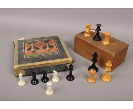 Two chess sets including Staunton style and a Chad Valley example in original box.