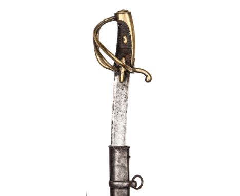 A French M An XI (1800) light cavalry trooper’s sword,  curved, shallow fullered blade 34½”, with stamps at forte and marked 