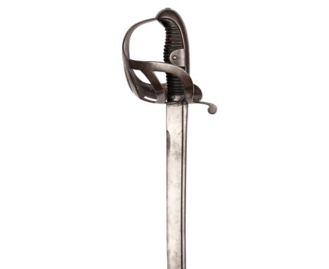 A good late 19th century Prussian M1852 cavalry sword,   slightly curved pipe backed blade 35”, clipped back at point, marked