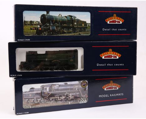 3 Bachmann Branch-Line OO gauge steam locomotives. A BR class 43xx 2-6-0 tender locomotive (31-827A) RN 4377 in lined green l