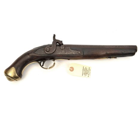 A 14 bore New Land Pattern type pistol converted to percussion, 15” overall, barrel 9” with traces of ordnance proofs, line e