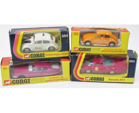 4 Corgi Whizzwheels. Citroen SM (284) in metallic pink with light blue interior. Volkswagen 1200 ‘Beetle’ (383) in orange wit