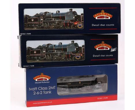 3 Bachmann Branch-Line OO gauge steam locomotives. A BR Ivatt class 2 2-6-2 tank locomotive (31-457) RN 41310 in lined black 