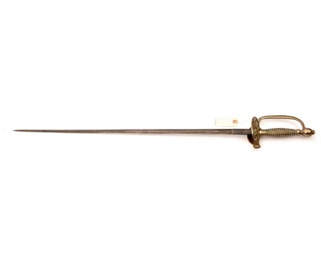 An early 19th century Continental naval officer’s dress sword, slender shallow diamond section blade, 36”, with twin central 