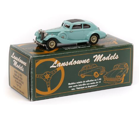 A Lansdowne Models 1935 Triumph Vitesse Flow-Free LDM29x. WMTC 2001. In pale blue with tan interior and cream spoked wheels. 