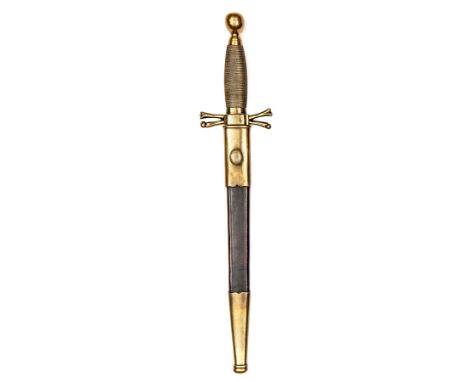 A Masonic dagger,  plated blade 9½”, by Eickhorn with retailers name “Toye & Co, London” at forte, brass hilt with crossed bo