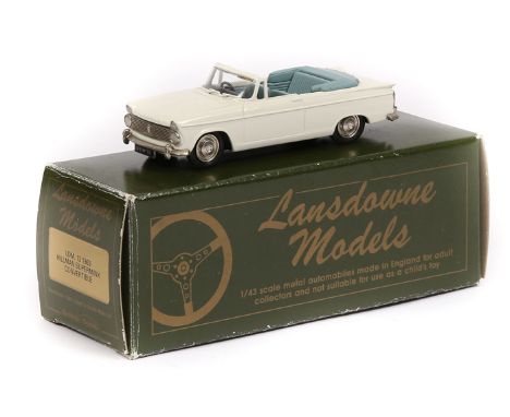 A Lansdowne Models 1963 Hillman Super Minx Convertible LDM13. In white with light blue interior. Boxed, light wear, with pack