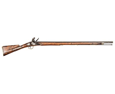 A 10 bore India pattern Brown Bess flintlock musket,  55” overall, barrel 39” with ordnance proofs, the slightly rounded lock