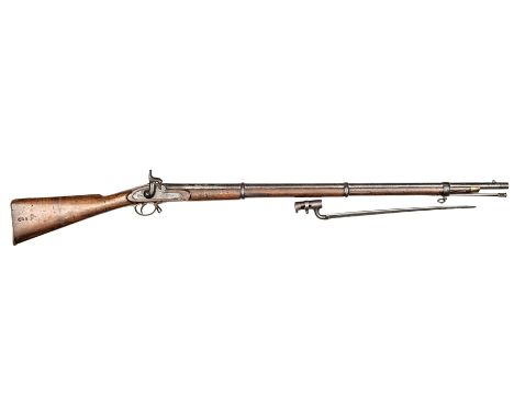 A .577” 3 band Enfield percussion rifle, 55” overall, barrel 39” with Tower proof and various inspector’s marks; the lock mar