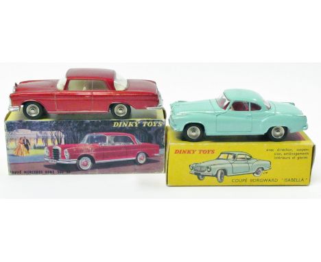 2 original French Dinky Toys. Borgward ‘Isabella’ Coupe (549) in light turquoise with red interior. Plus a Mercedes-Benz 300S