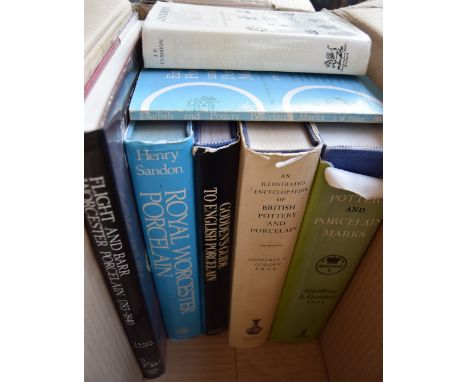 A small collection of books on porcelain, including Sandon, 'Royal Worcester Porcelain', and a number of porcelain mark refer